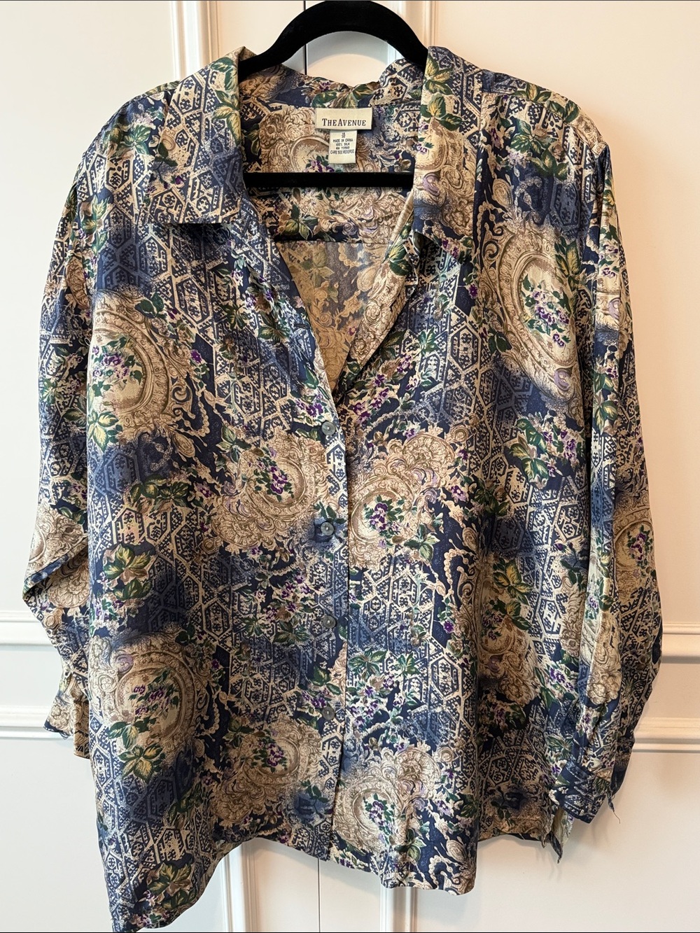 Avenue Navy, Cream & Green Floral Button-Down Shirt